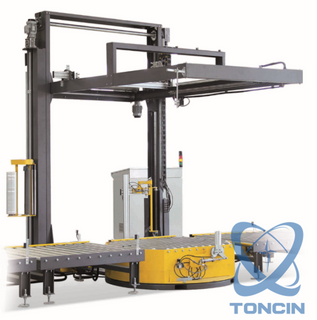 Full automatic pallet wrapper in roller conveyor 